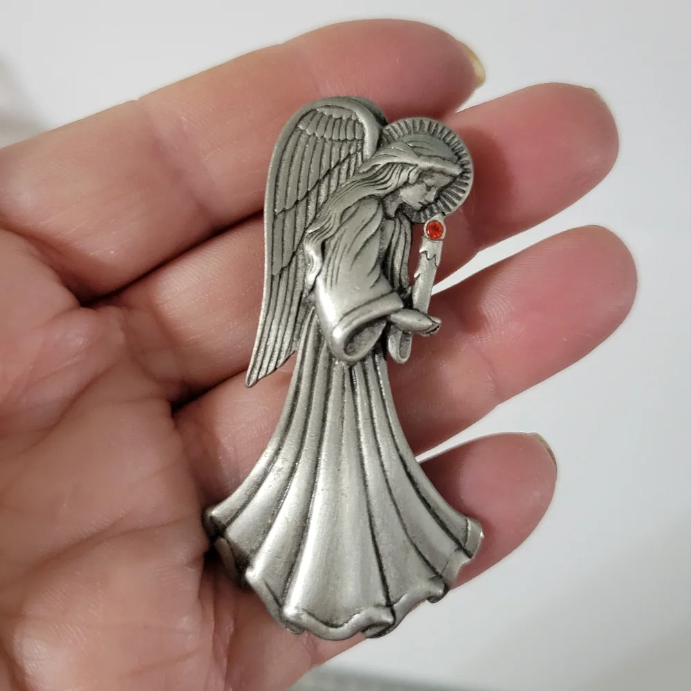 JJ'S Angel Brooch Pewter Vintage